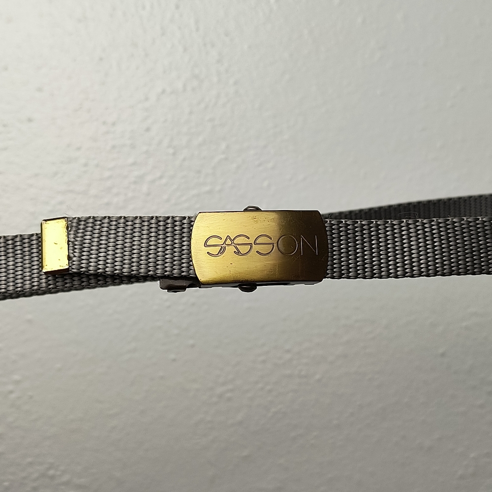 Sasson Vintage Buckle Belt Gold Tone Nylon Grey Size XS - Picture 3 of 6